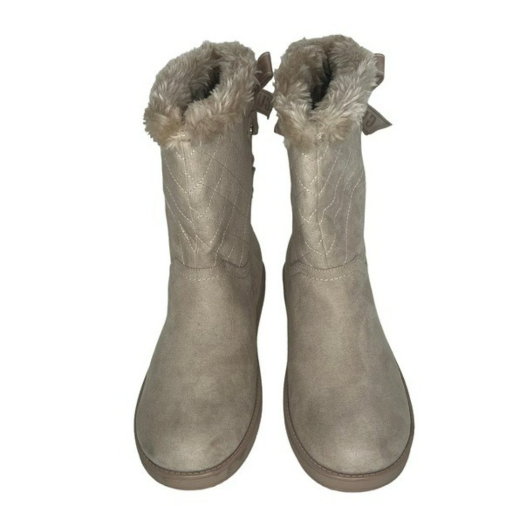 Guess Allyse Sand Logo Bow Suede Faux Fur Mid Calf Winter Boots Size 9M - Picture 13 of 16